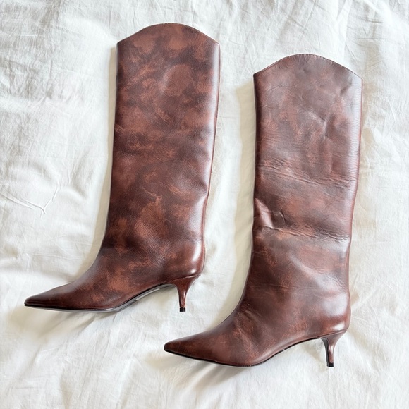 Schutz // NEW Maryana Lo Brown Leather Knee Boots - Picture 6 of 11